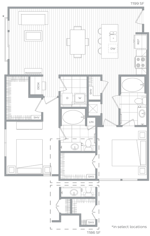 Lake Boone 2BR floor plan
